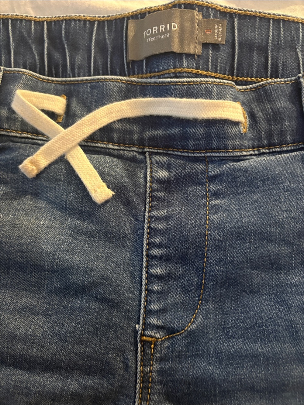torrid Blue Denim Jogger with Cream Drawstring